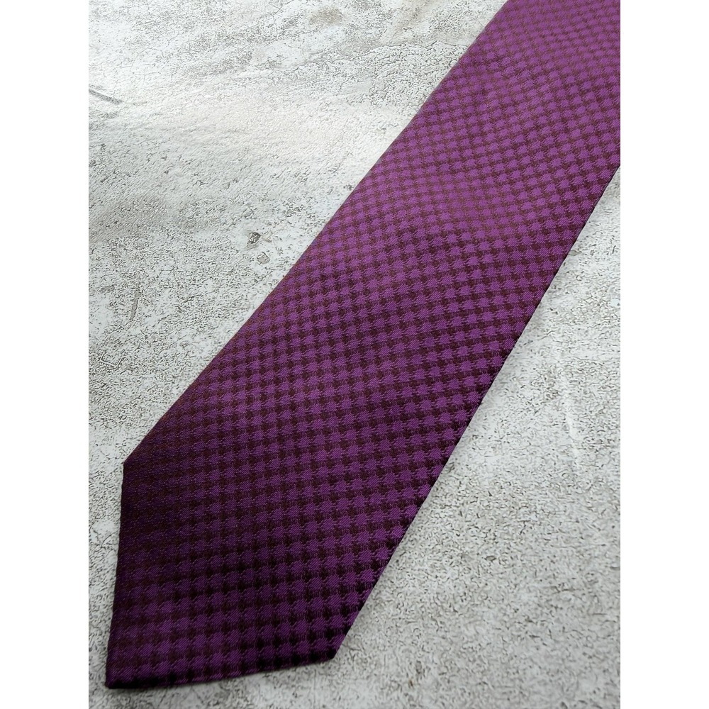 Boss Tie Mens One Size Purple 100% Silk Designer Houndstooth Jacquard Italy